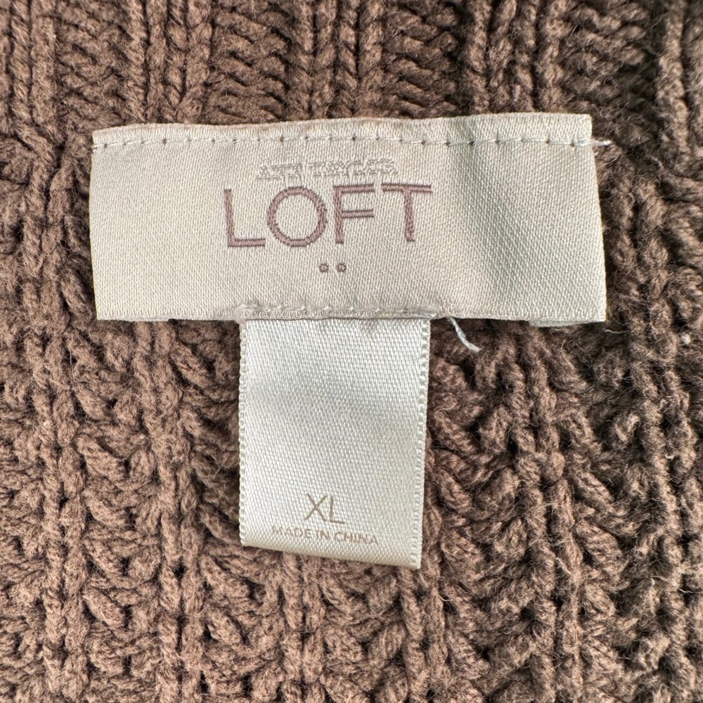 LOFT Brown Chunky Waffle Knit Waterfall Open Front Cardigan Sweater XL - Picture 2 of 8